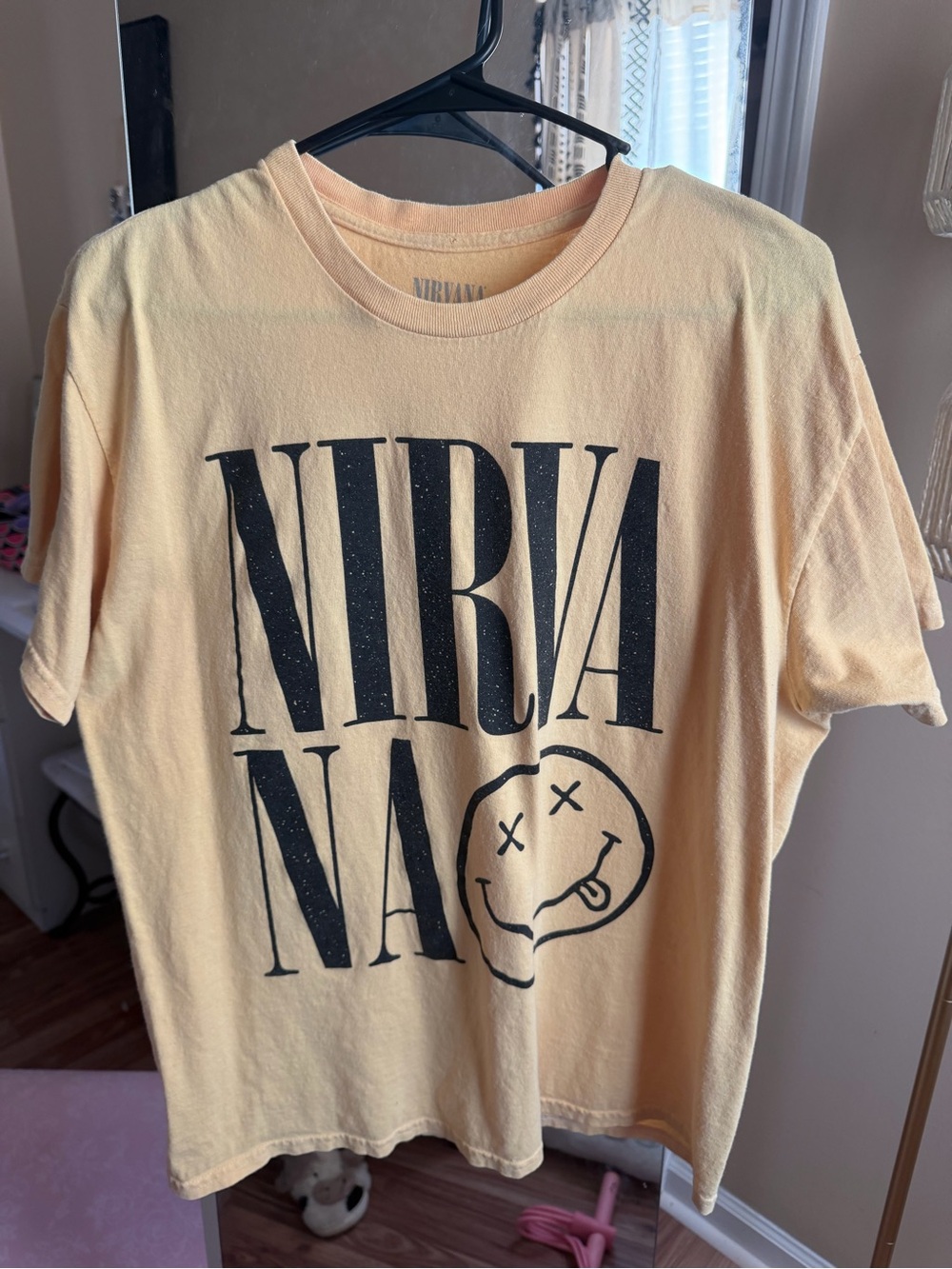 NIRVANA Yellow Short-Sleeve Logo Tee with Smiley Graphic